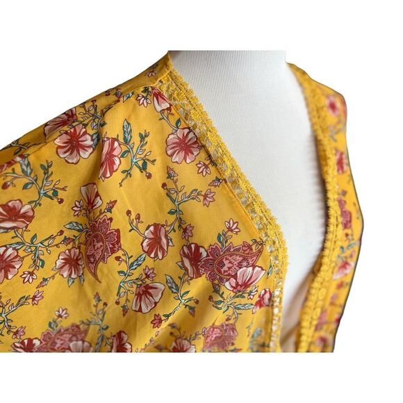 Womens Derek Heart Floral Print Lace Trim Duster Chiffon Kimono Poncho - Sz L - Picture 3 of 3